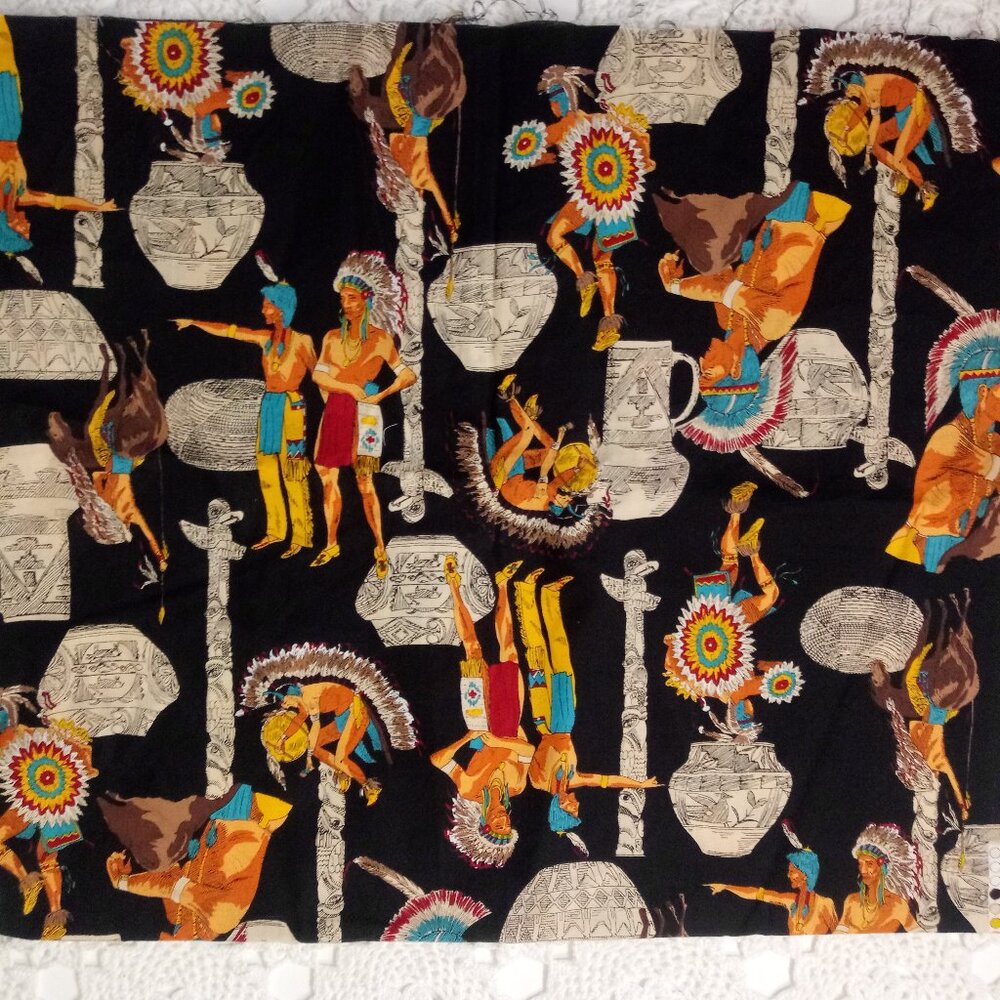 High Noon by Hoffman Fabric 1 Yard x42" Native American Black Screenprint Cotton